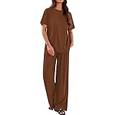 PRETTYGARDEN Spring Lounge Sets for Women 2 Piece Short Sleeve Crewneck Cute Tops and Wide Leg Pants with Pockets Pj Set