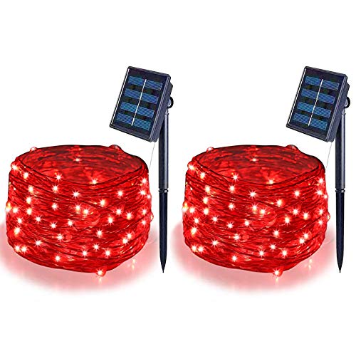 Mother\'s Day Gift Solar String Lights (2 Pack) ,Solar Fairy Lights,16.4Ft 50LEDS IP65 Waterproof Wire Lighting for Indoor Outdoor Christmas Tree Halloween Home Garden Wedding Party Decoration(Red)