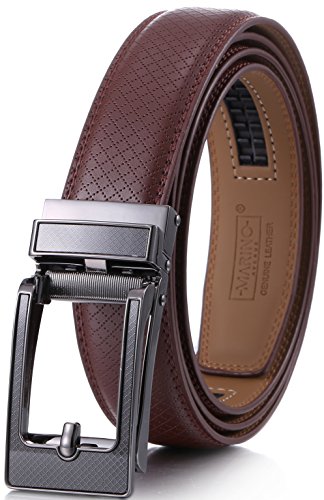Marino Men's Genuine Leather Ratchet Dress Belt with Open Linxx Leather Buckle, Enclosed in an Elegant Gift Box - Brown - Style 162 - Custom: Up to 44" Waist