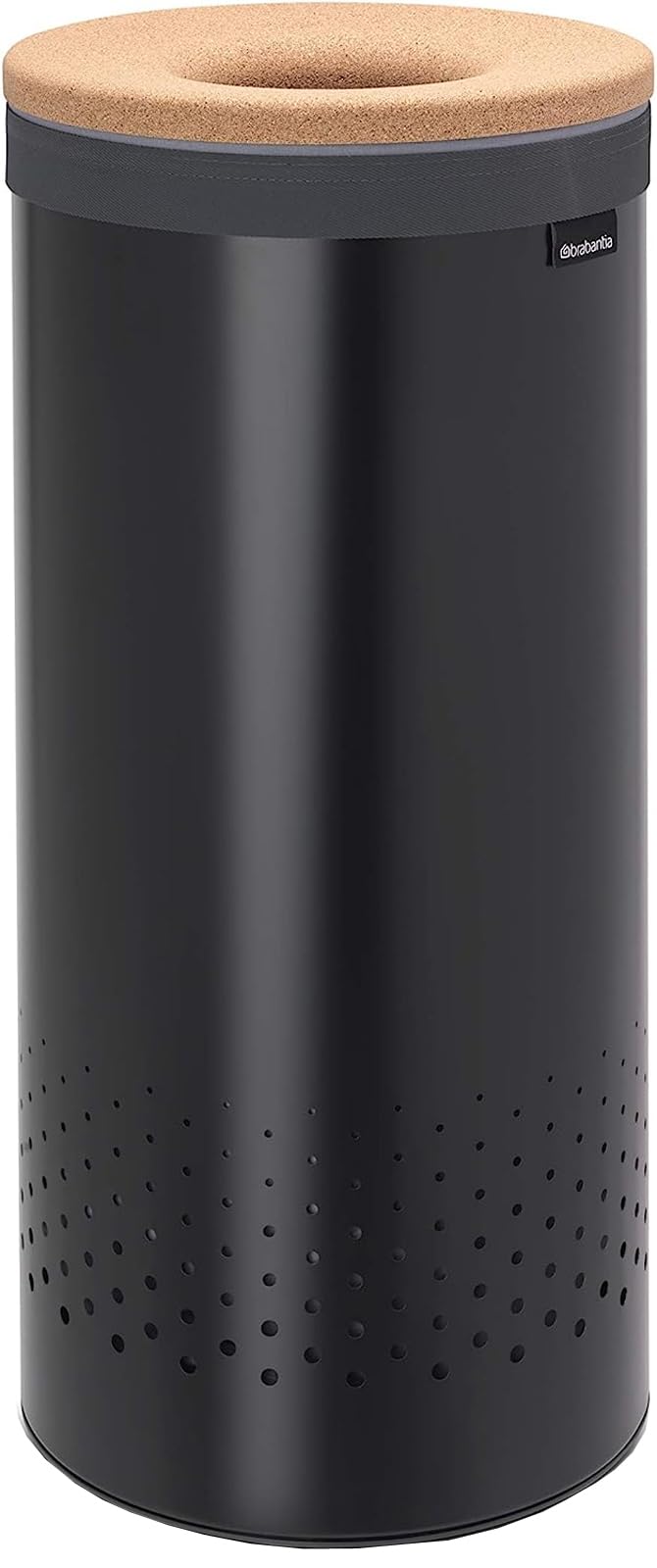 Brabantia - Laundry Bin - Cork Lid - Portable Laundry Bag Inside - Quick-drop Opening - Basket with Ventilation Holes - Non-Scratching Bottom - Corrosion - Alloy Steel - Resistant - Matt Black - 35L