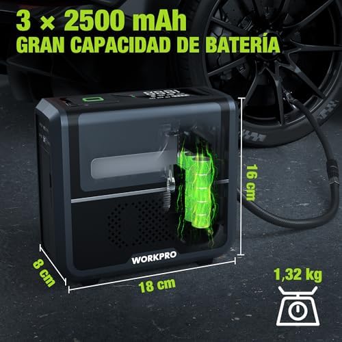 Compresor Aire Portátil 3 en 1, Luz LED Power Bank