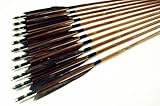 Longbowmaker 12PK Japan Traditional Gray Feathers Self Nock Bamboo Arrows For YUMI Bow YMGBT231