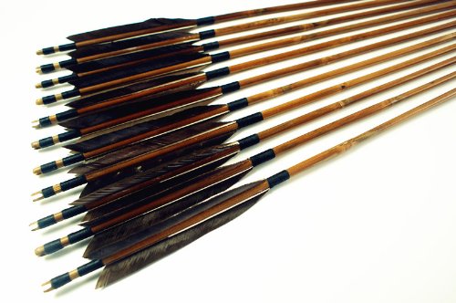 Longbowmaker 12PK Japan Traditional Gray Feathers Self Nock Bamboo Arrows For YUMI Bow YMGBT231
