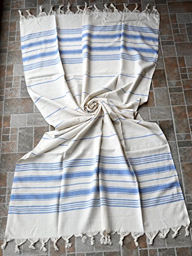 Dandelion - Ivory Basic Pattern - Naturally-Dyed Cotton Turkish Towel Peshtemal - 71x39 Inches - Navy Blue