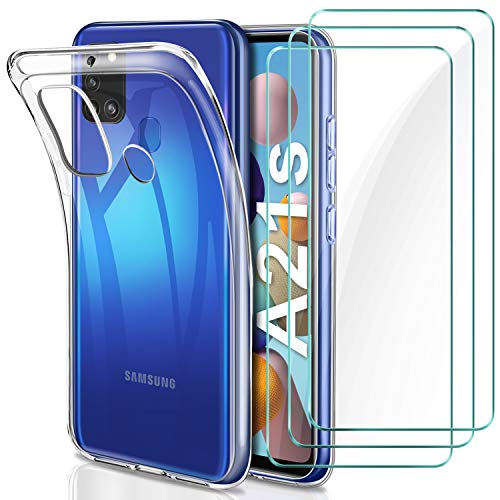 YNMEacc Cover per Samsung Galaxy A21s Custodia con 3 Pezzi Pellicola Protettiva in Vetro Temperato, Trasparente Ultra…