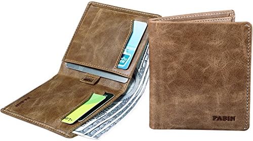 Slim Leather Wallets for Men Bifold RFID Blocking Thin Mens Wallet with Coin Pocket Pabin (Max. 11 Cards and Cash)