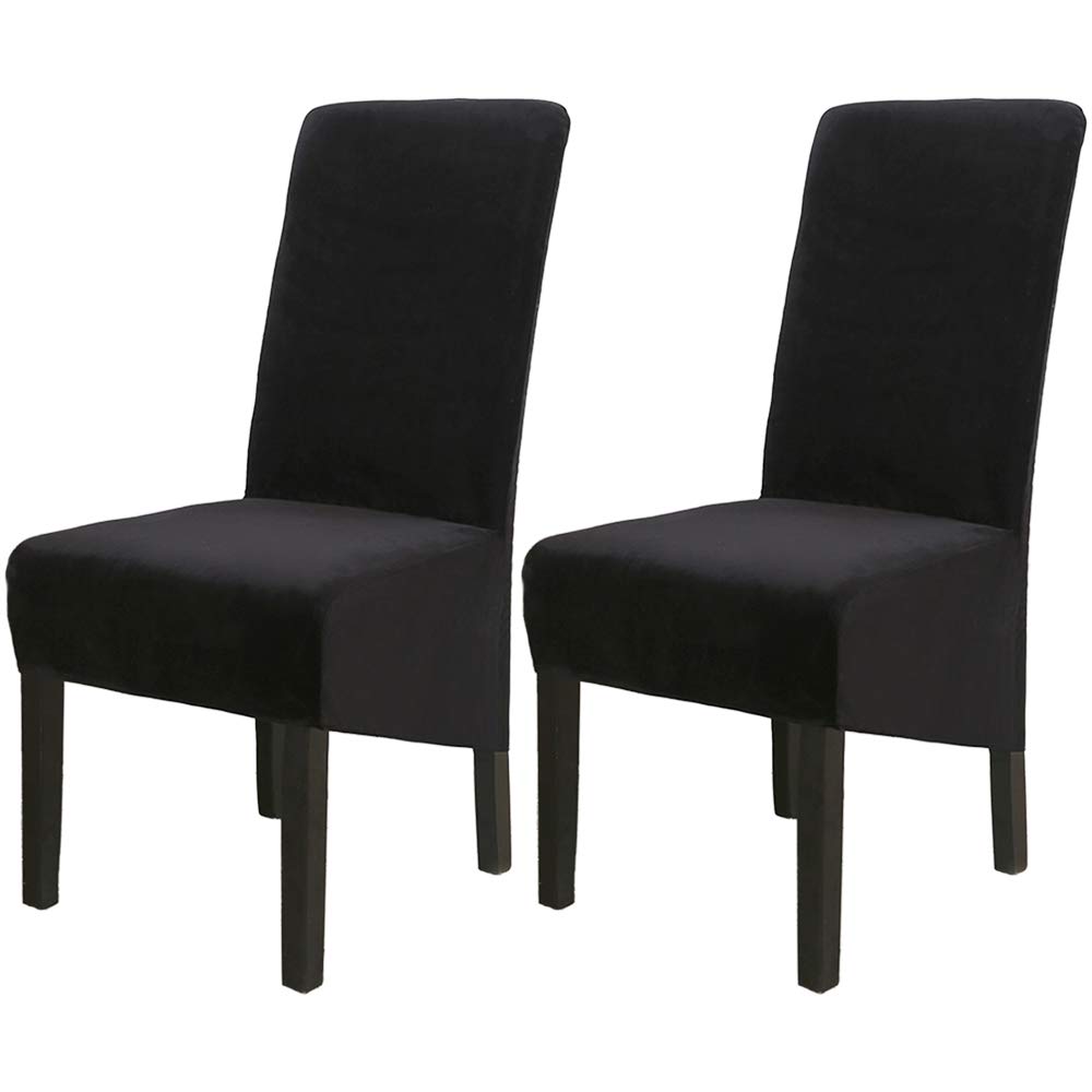 YOFASEN Chair Covers - Stretch Chair Covers for Dining Room Set of 2 Velvet Large Dining Chair Slipcovers, Black(Set of 2)