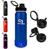 CoolReady 24 oz Blue Insulated Water Bottle with Straw & Spout Lids – Slim Stainless Steel Thermo Flask, Cup Holder Friendly Design, Double Wall Cold 24 H Hot 12 H + Silicone Boot for Travel & Gym