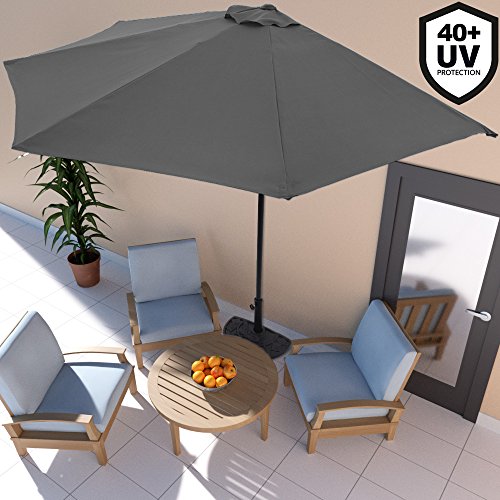 [- Deuba Semi-Round Garden Sun Parasol Patio Wall Umbrella Shade 3m UV Protection 40 Half Parasol w