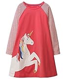 Fiream Girls Crewneck Long Sleeve Dress(160Pink,5T/5-6YRS)