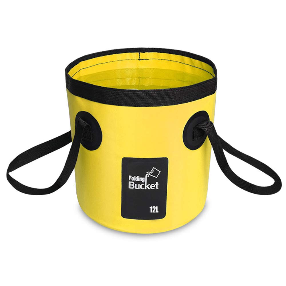 Collapsible Folding Bucket Portable (12L) Portable Lightweight Pail for Camping Traveling Hiking Fishing Boating and Gardening Foldable Water Bucket (YELLOW)