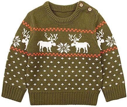 Christmas Knitted Sweater for Infant Baby Boys Girl, Long Sleeve Cartoon Elk Snowflake Printed Tops Clearance(6M-24M)