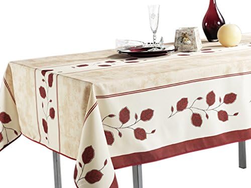 My Jolie Home - Oblong Tablecloth Beige Red Leaf, Stain Resistant, Washable, Spill Proof - 60 x 95-Inch Oblong - (6 Other Sizes Available)