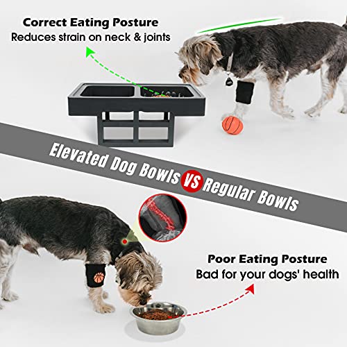 KASBAH Adjustable Elevated Dog Bowls, Raised Dog Bowl with Slow Feeder Bowl Dog Food Bowl Stand Adjust to 3 Heights, 2.75\
