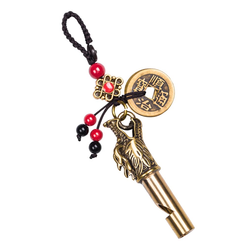 Housoutil Vintage Brass Whistle Elegant Pendant Whistle Emergency Survival Whistle Keychain Hanging Pendant