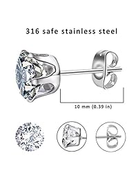 Stud arete ms. Niña Juego de arete de acero inoxidable Cubic Zirconia arete, para mujeres 3 ~ 8.7 yard 6 pares