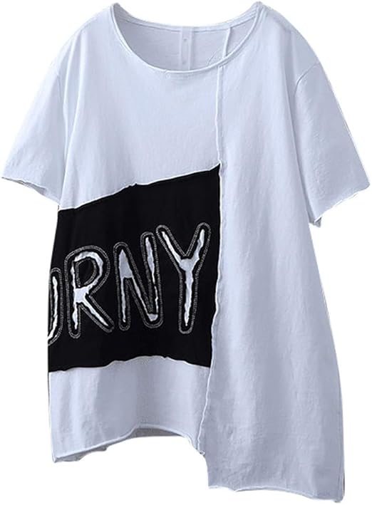 Amazon Co Jp Outeck カジュアルブラウス レディース ゆったり オーバーサイズ Tシャツ Oネック 半袖 トップシャツ 文字プリント ビーチ 休暇 3xl Us 11 ホワイト 家電 カメラ