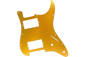 ZHRMZHG HH Metal Guitar Pickguard 11 Hole with Covered Humbucker 2-Pot Layout - for Fender Squier Strat Style Electric Guitar Stainless Steel (Orange gold)
