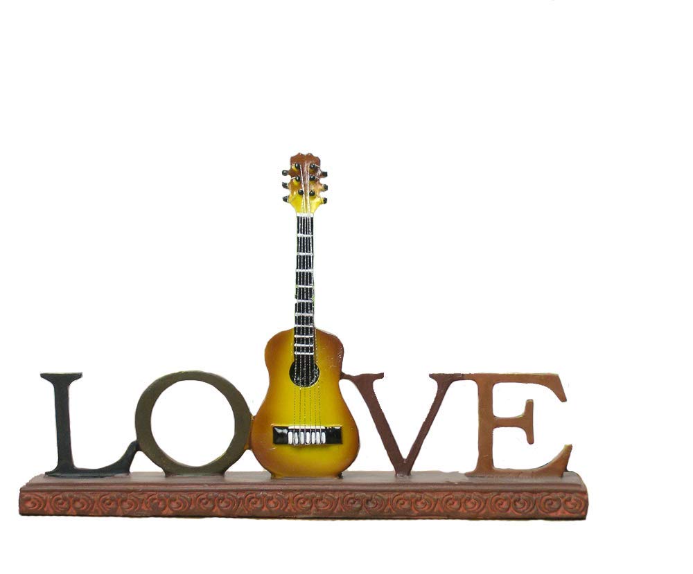 BANBERRY DESIGNS Guitar Desk Decor - Love Guitar Decor for Desktop - Vintage Music Display Themed Gift