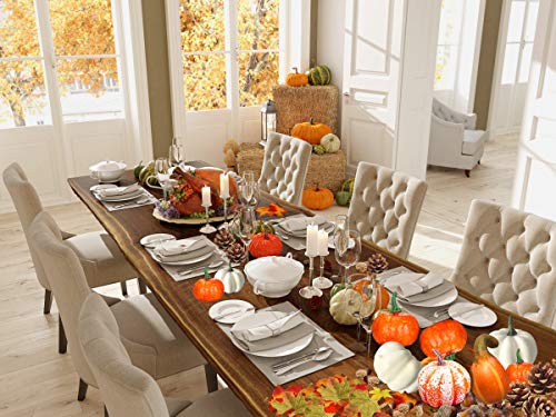 VIGEIYA 134 Pcs Thanksgiving Artificial Pumpkins Autumn Gourds Maple Leaves Pine Cones Harvest Party Decorations - Thumbnail 5