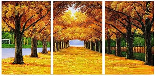 Sanbay Art Christmas Gift Modern Giclee Canvas Prints Artwork Contemporary Landscape Golden Tree In Autumn Photo Paintings Wood Framed Inside Wall Art for Home Decorations Wall Decor 3pcs/set