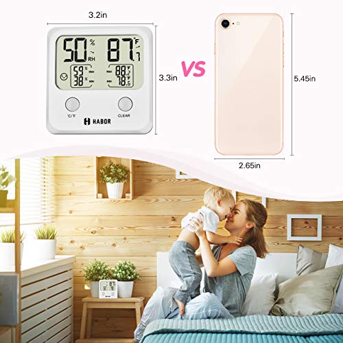 Habor Digital Thermometer Hygrometer, Large LCD Screen Temperature Humidity Monitor, High Accuracy Room Thermometer Hygrometer Indicator for Home Office Greenhouse Cellar, (3.3 X 3.2 Inch)