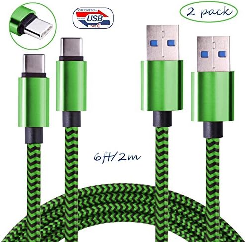 USB-C Cable, Roseking USB 3.0 A to C Cable(2-PACK 6.6ft/ 2M) Cloth Braided Fast Charger Cord for New Macbook, LG G6 ,Google Pixel, Nexus 6P, Nintendo Switch, Samsung Galaxy S8 Plus and More (Green)
