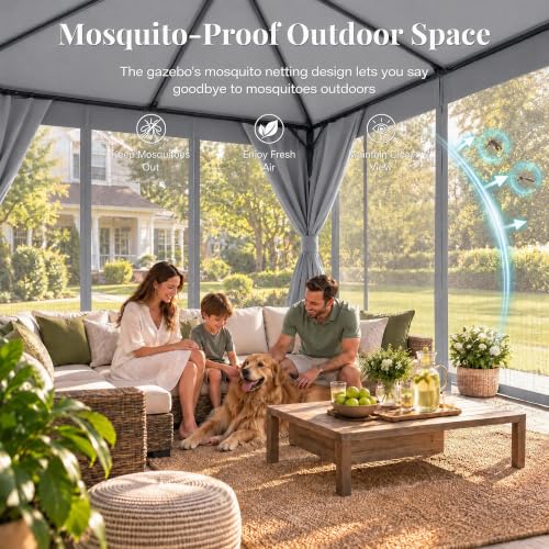 LAUSAINT HOME 8x8 Gazebo Canopy with Mosquito Netting, Curtains & Double Roof image 32