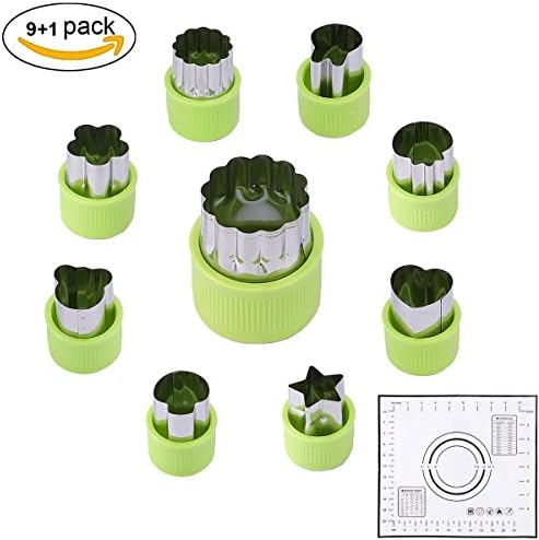Fruit Cutter Shapes Set,Cookie Cutters&amp;Stamps Mold,Mini Fruit and Vegetable Shanpe Cutters,Fun Food Cutters for Kids,9 PCS and 1 PCS Kneading Mat