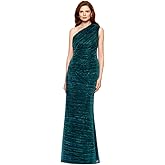 Betsy & Adam Womens Betsy & Adam Women's One Shoulder, Metallic Knit, Sheath, Floor Length Dress