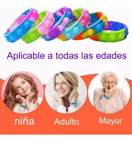 YUHOHO 50 Piezas Juego Push Pop It Burbuja Juguete Antiestrés Pulsera,Pop Pulsera Fidget Juguetes,Mano Dedo Prensa Multicolor Silicona Muñequera Juguete,Alivio estrés Finger Press Pulsera Silicona