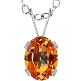 Gem Stone King 14K White Gold Ecstasy Mystic Topaz Solitaire Pendant Necklace For Women | 1.60 Cttw | Gemstone November Birthstone | Oval 8X6MM | With 18 Inch Chain