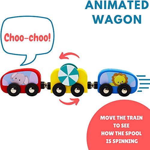 Vesta Baby My First Railway Train Set - 24 Piece Beginner Wooden Rail Activity Toy for Kids - Wood Double-Sided Compatible Tracks with Magnetic Trains, Age 18 Months 2 3 4 Years Old Toddler Boys Girls
