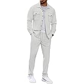 MQUN Mens Sweatsuits 2 Piece Set Jacket Top and Casual Pants Set Fall Fashion Sweatsuits Waffle Plaid Jacquard Outfits