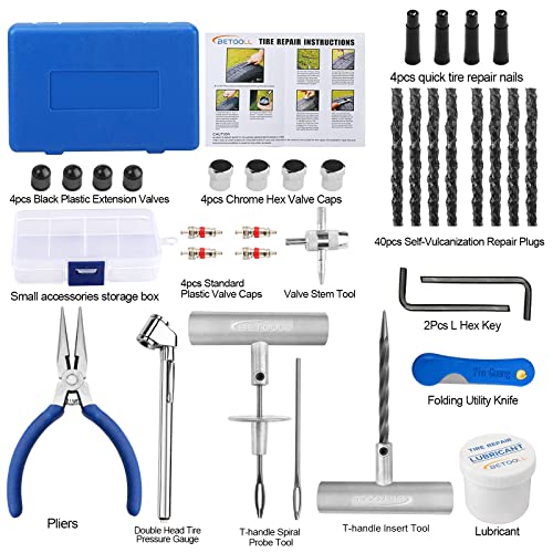 BETOOLL 67pcs Tire Repair Kits,Tire Plug Repair Tools for Car