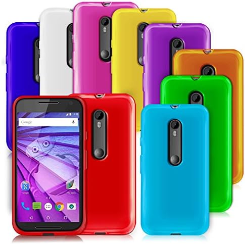 Cotechs - Pack of 10 Gel Case Skin TPU Cover For New 2015 Motorola Moto G 3rd Generation Includes Black, White, Red, Pink, Purple, Orange, Green, Yellow, Blue and Turquoise