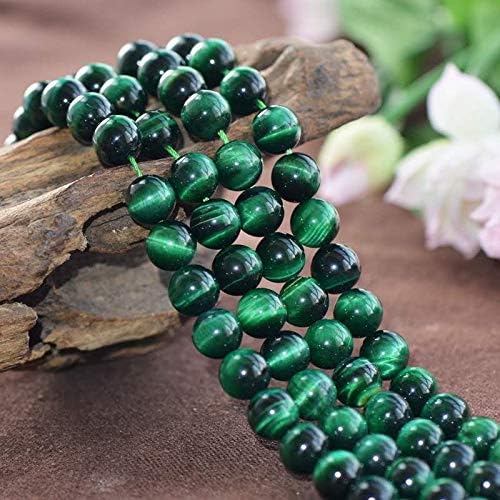 Nature Stone Round Loose Gemstone Bead for Jewelry Making DIY barcelet Necklace (Green Tiger Eye, 8mm(47-50pcs/string))