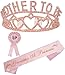 Mother To Be Tiara Hearts Crown Pink + Growing A Princess Sash + Dad To Be Pin - Pink Baby Shower Party Favors Decorations Gift for Girl primary