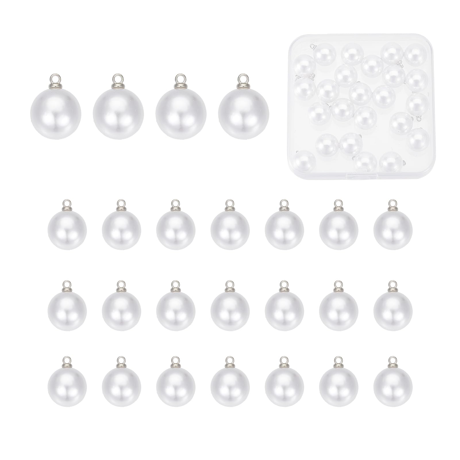 NICENEEDED 25 PCS Round Pearl Buttons, 12MM Faux Pearl Button with Silver Metal Shank, White Pearl Bead Cap Button Replacement Bottons for DIY Crafts Jewelry and Sewing