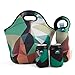 Nordic by Nature Big Insulated Extra Large Neoprene Lunchbox Tote Lunch Bag Set: Tote + Bottle Sleeve + 2 Can Insulators | 13,5” | Reusable | Washable | Great For Lunchboxes & Snacks | Camo Design