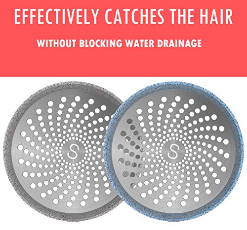 STAN BOUTIQUE Shower Hair Drain Trap | Catcher Stall Protector Strainer Flat Cover Stopper for Bathrooms Stainless Steel and Silicone for Easy Cleaning - 2 Pack