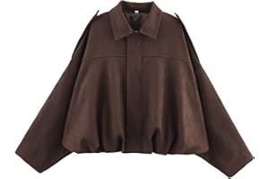 Csvinkiko Women's Faux Suede Bomber Jacket Oversized Pilot Coats Fall Lapel Zip Up Motorcycle Streetwear Outerwear