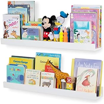 Wallniture Denver 34 Wall Mount Kids Bookshelves Floating Shelves For Books Toys And Picture Ledges White Set Of 2