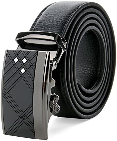 AUVINE Men's Leather Belt Ratchet Belt for Men with Solid Automatic Buckle (Black3)