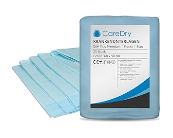 CareDry Krankenunterlagen 60x90 cm SAP Plus PREMIUM | 100 Stück | Einmalunterlagen | Inkontinenzunterlagen | Patientenunterla