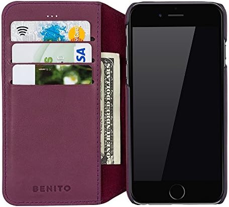iPhone 6/6s Plus Wallet Case, iPhone 6 Plus Case, Benito Top Grain Real Leather, Premium Wallet Case Cover for Apple iPhone 6 / 6s Plus , Handmade, Slim (Purple 6 Plus)