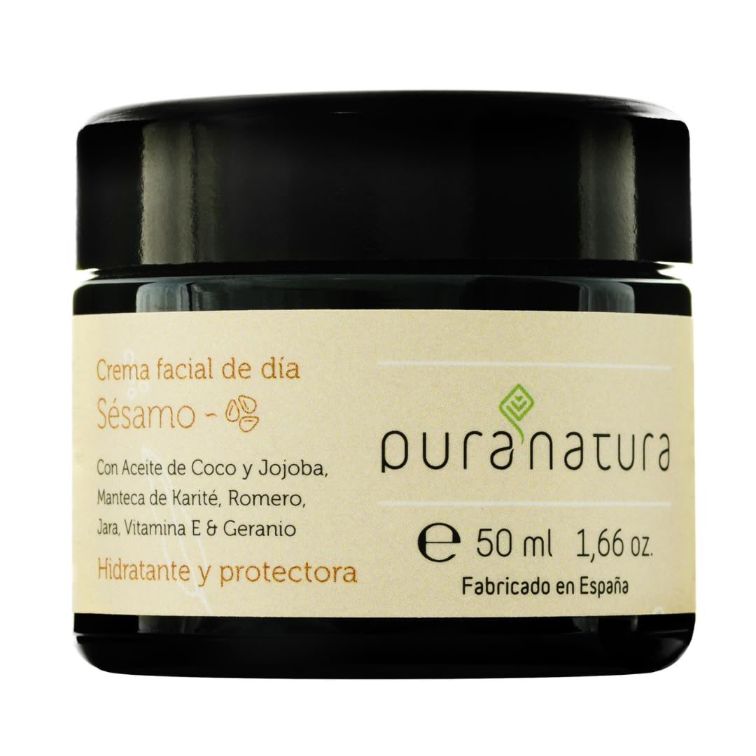 Puranatura- Crema facial de día Hidratante Anti-Edad. Crema orgánica regeneradora para cara. Crema reparadora vegana. Crema facial ecológica para día. Hidratante natural 50 ml