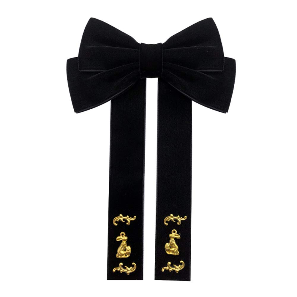 CHENGZI Lady Girl Bow tie Brooch Velvet Sweet and Elegant Blouse Collar Bowknot (BLACK)