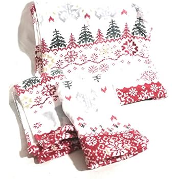 HnB 3 pc North Pole Red/Gray Bath Towel and 2-Fingertip Towels Bath Towel Set Gray Bears Green Trees Red Snowflakes