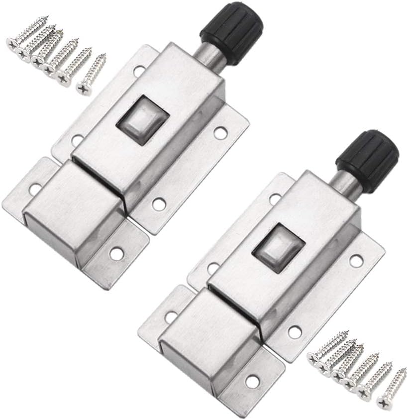 Spring Barrel Bolt Automatic Open Door Latch Spring Push Butto Sliding Lock Barrel Bolt Stainless Steel Safety Door Latches for Bathroom Toilet Window Furniture Pet Gate Lock (3 inch) (2 Pack)